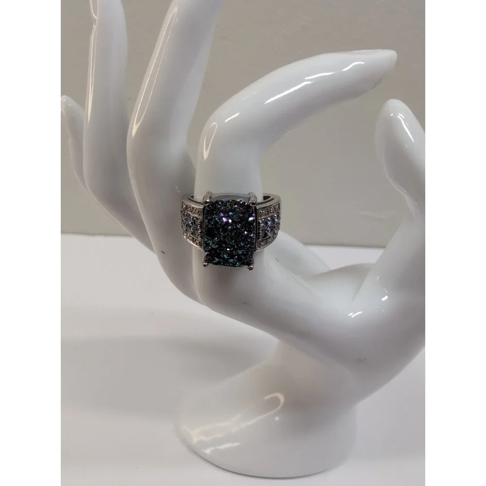 Vintage‎ Multi-Color Druzy 925 Sterling Silver  Ring Size 7 US